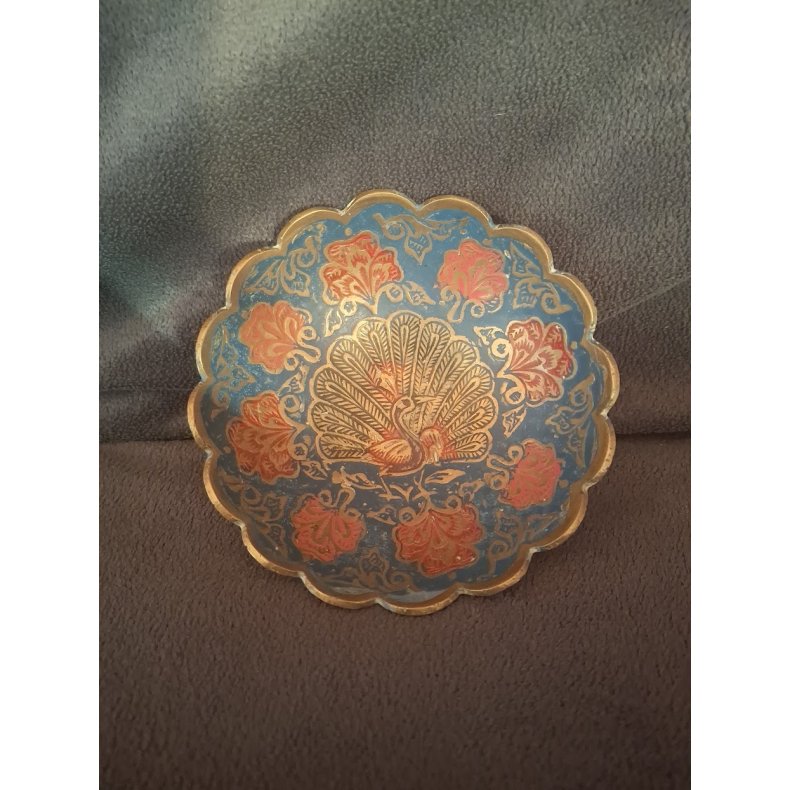 Lille metal sk�l r�d og bl�